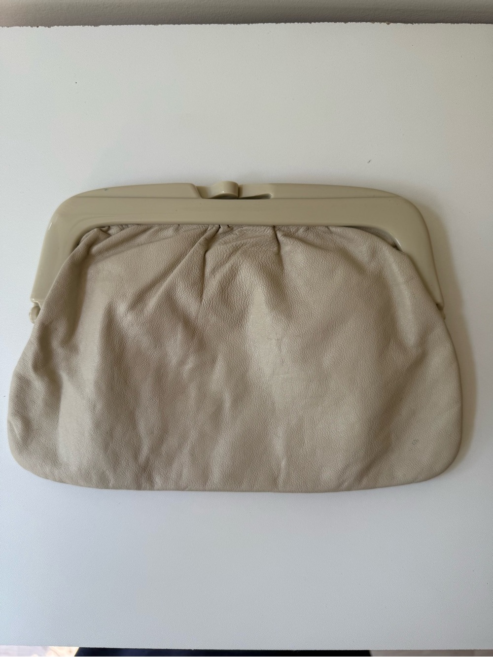 Beige Soft Leather Frame Clutch